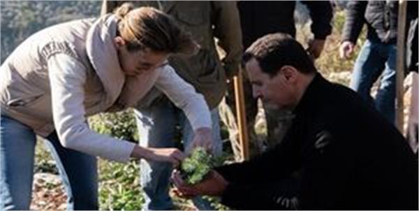 حضور بشار اسد و همسرش در مراسم درختکاری سوریه